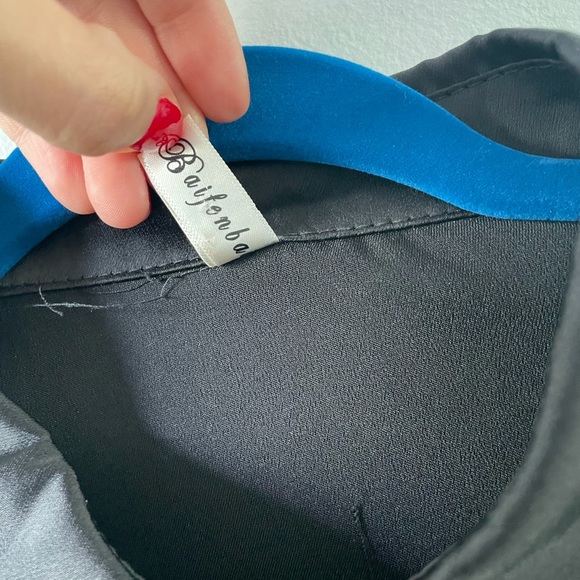 Baifenbai Black Silk long sleeve button down shirt with stone tassels - Picture 4 of 6